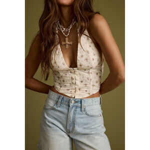 12th Tribe Tracy Eyelet Floral Halter Top Size SS